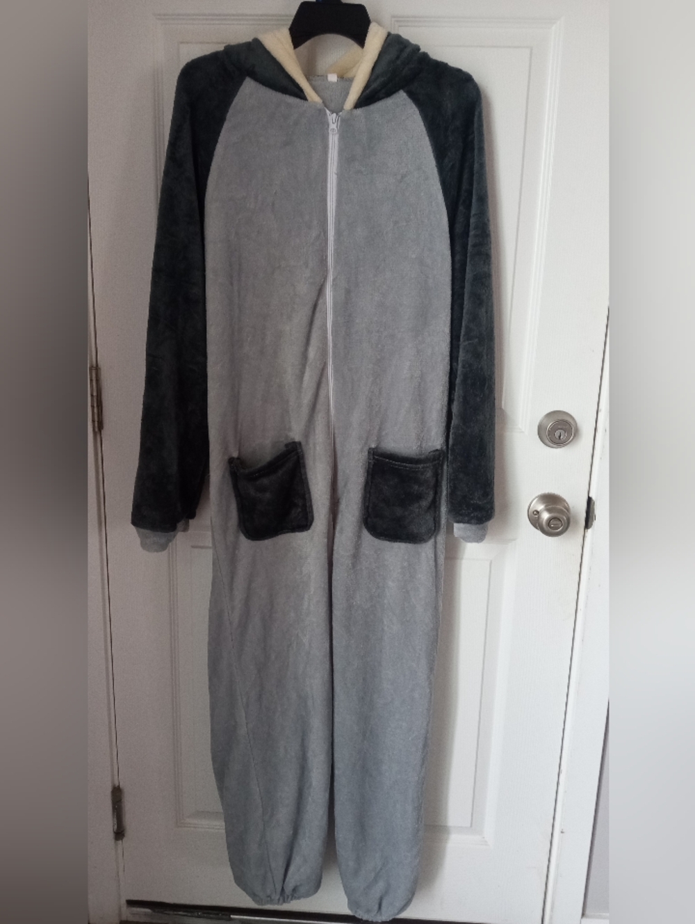 Cozy Hooded Women's Onesie Pajama - Light Gray with Dark Gray Accents